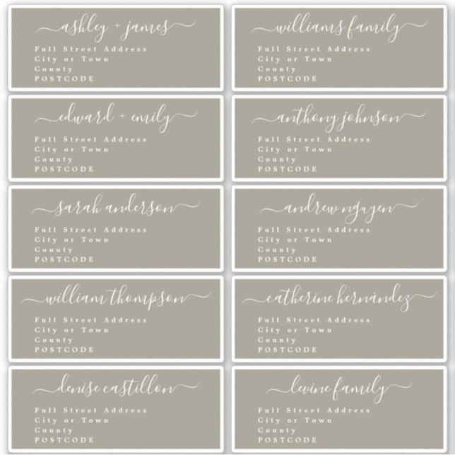 Calligraphy Wedding Guest Address Labels UK Layout (Vorderseite)