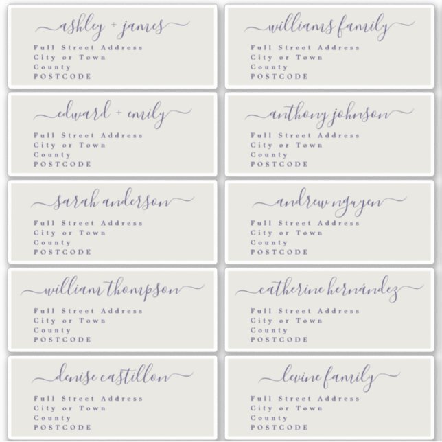 Calligraphy Wedding Guest Address Labels UK Layout (Vorderseite)