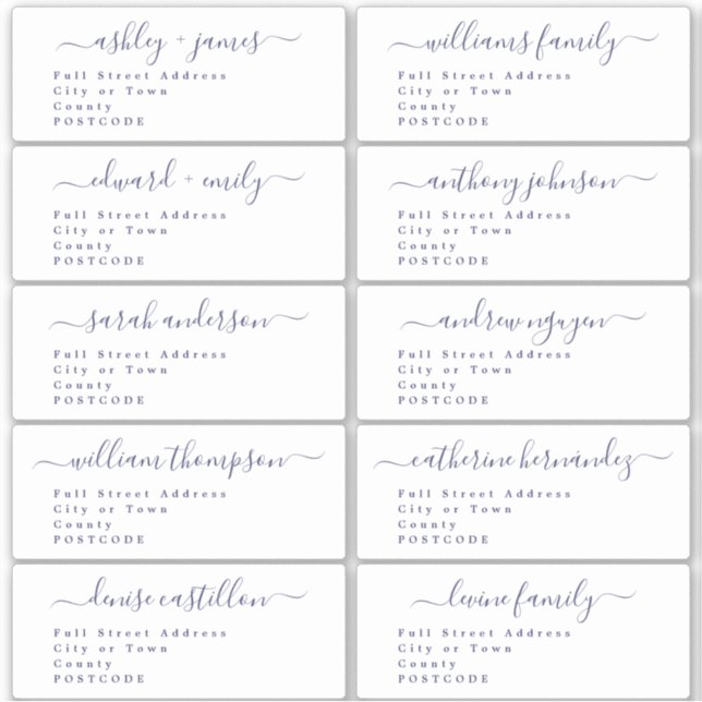 Calligraphy Wedding Guest Address Labels UK Layout (Vorderseite)