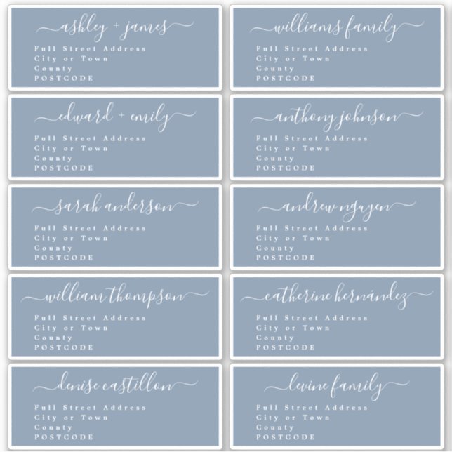 Calligraphy Wedding Guest Address Labels UK Layout (Vorderseite)
