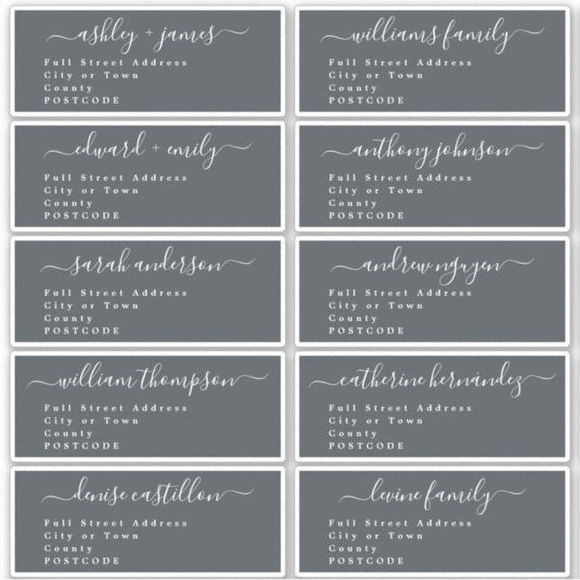 Calligraphy Wedding Guest Address Labels UK Layout (Vorderseite)