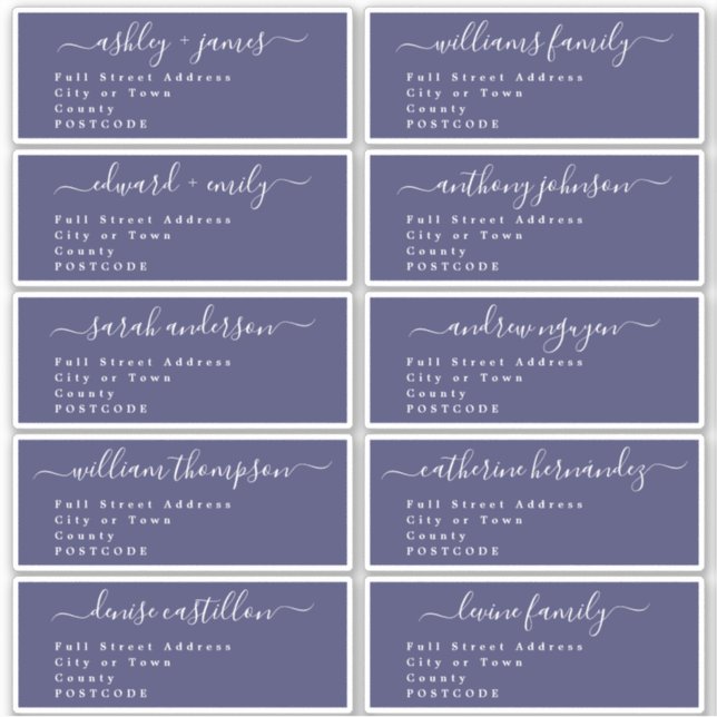 Calligraphy Wedding Guest Address Labels UK Layout (Vorderseite)