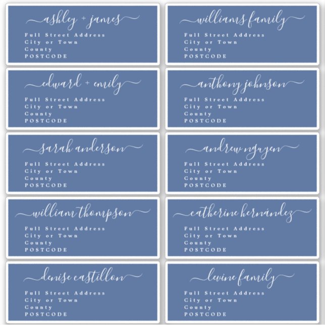 Calligraphy Wedding Guest Address Labels UK Layout (Vorderseite)