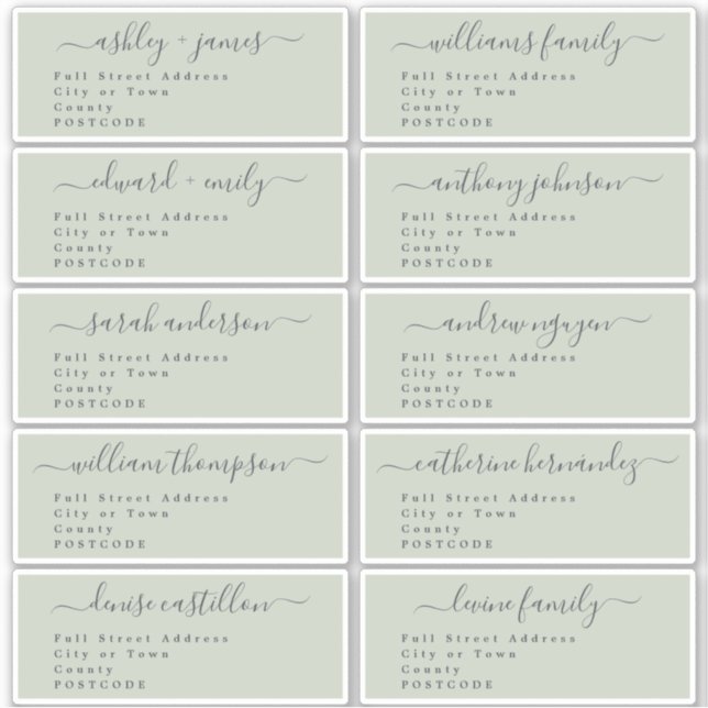 Calligraphy Wedding Guest Address Labels UK Layout (Vorderseite)