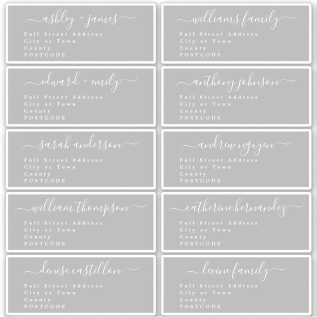 Calligraphy Wedding Guest Address Labels UK Layout (Vorderseite)