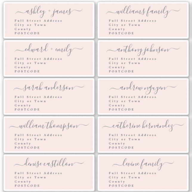 Calligraphy Wedding Guest Address Labels UK Layout (Vorderseite)