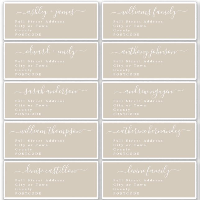 Calligraphy Wedding Guest Address Labels UK Layout (Vorderseite)