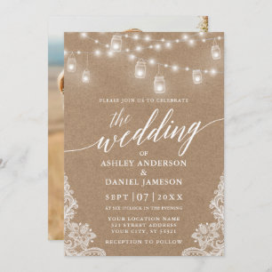 Calligraphy Wedding Lights Lace Kraft Foto Einladung