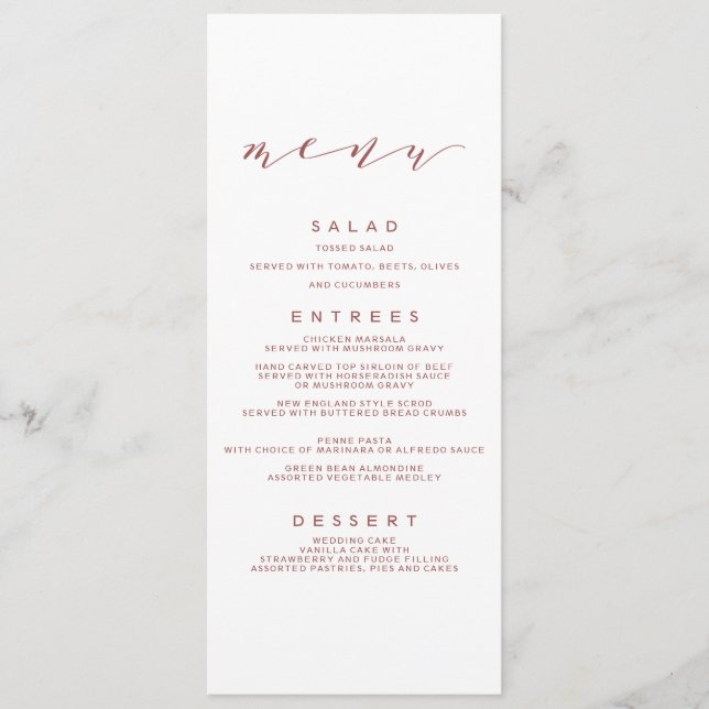 Calligraphy Wedding Menu | Marsala Menükarte (Vorderseite)