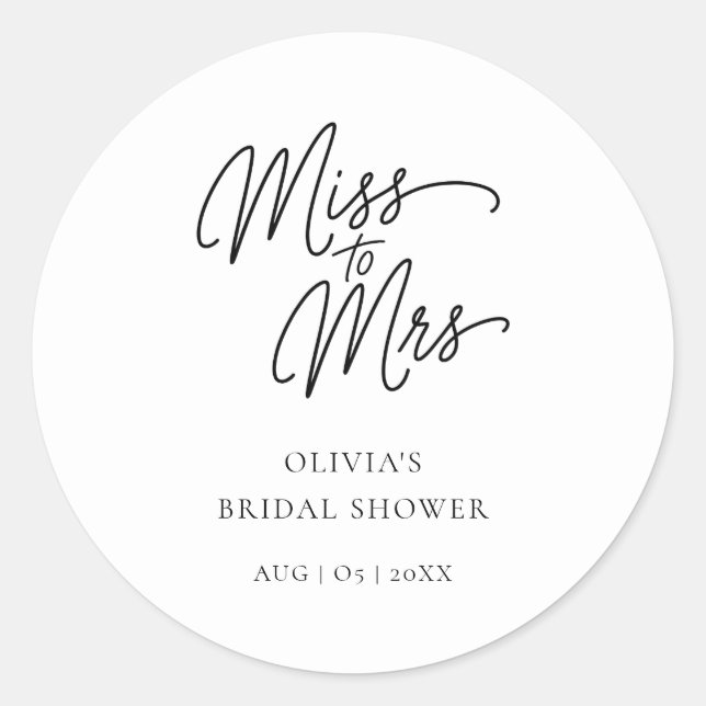 Calligraphy Wedding Miss an Mrs. Brautparty Runder Aufkleber (Vorderseite)