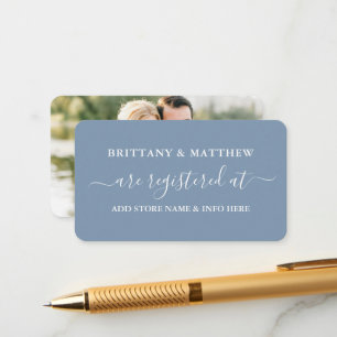 Calligraphy Wedding Registry Foto Dusty Blue Begleitkarte
