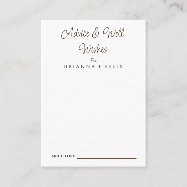 Calligraphy Wedding Well Wünsche & Advice Card Hinweiskarte (Vorderseite)