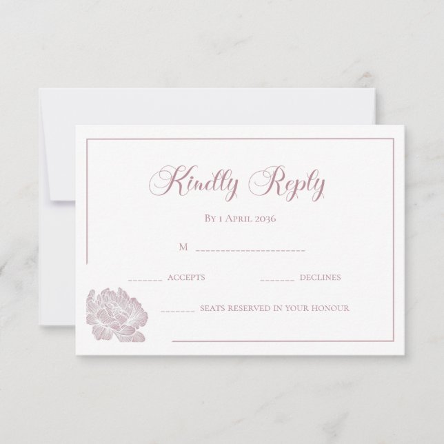 Calligraphy White Blush Pink Floral Wedding RSVP Karte (Vorderseite)