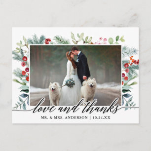 Calligraphy Winter Greenery Liebe Dank Hochzeit Postkarte
