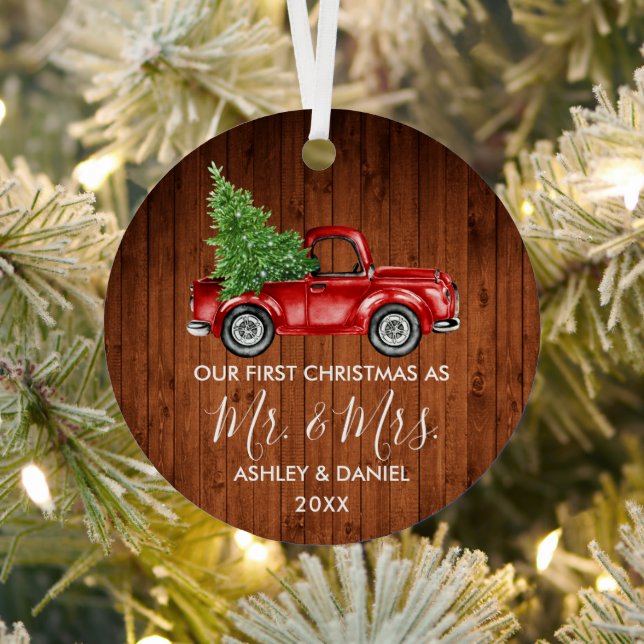 Calligraphy Wood Mr. Christmas Red Truck Ornament Aus Metall (InSitu)