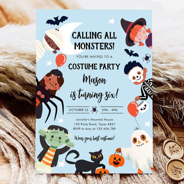 Calling All Monsters Halloween Costume Birthday Einladung (Von Creator hochgeladen)
