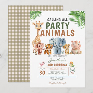Calling All Party Animals Birthday Safari Party Einladung