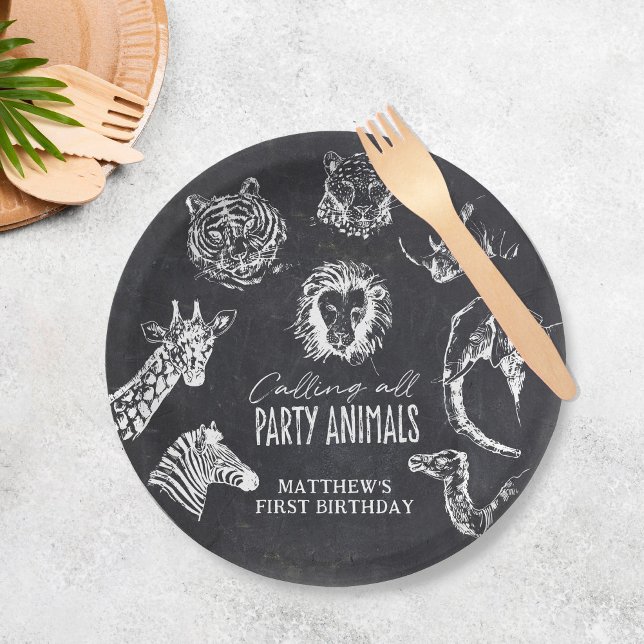 Calling All Party Animals Chalkboard Birthday Pappteller (Von Creator hochgeladen)