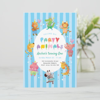 Calling All Party Animals, Kids Animal Theme Party Einladung