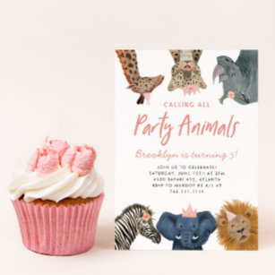 Calling All Party Animals Pink Safari Birthday Einladung