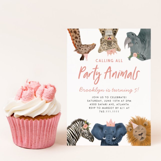 Calling All Party Animals Pink Safari Birthday Einladung (Von Creator hochgeladen)