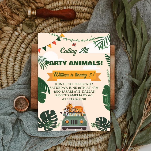 Calling All Party Animals Safari Zoo Birthday Einladung (Von Creator hochgeladen)