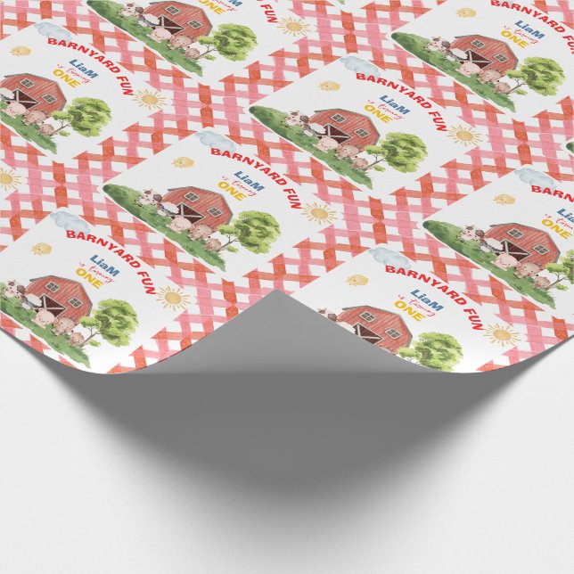 Calling All Party Farm Animals 1st Birthday Geschenkpapier (Ecke)