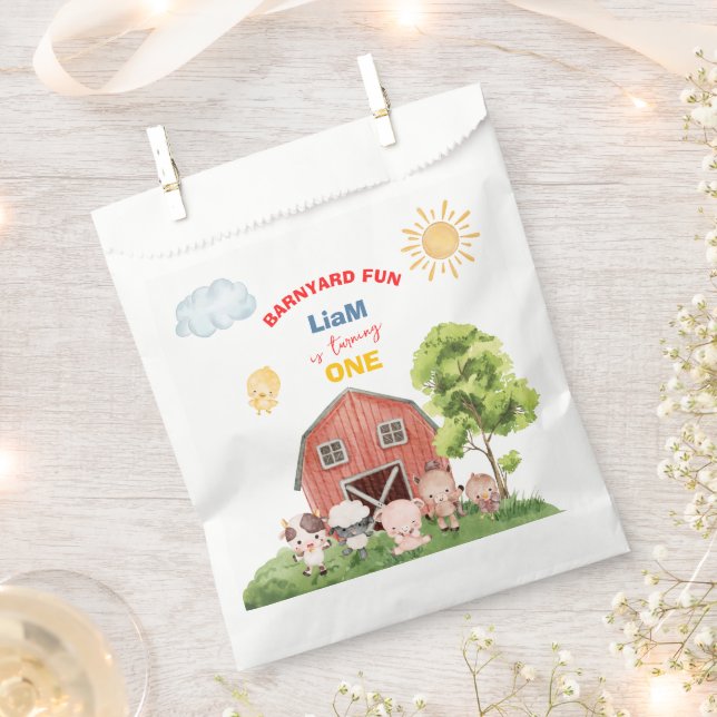 Calling All Party Farm Animals 1st Birthday Geschenktütchen (Ausgeschnitten)