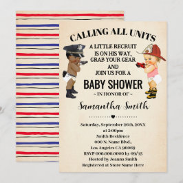 Calling All Units Police Firefighter Baby Shower Einladung