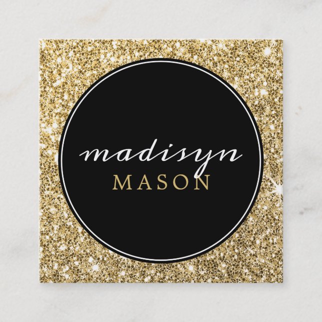 CALLING CARD Circle Ränder Chic Black Gold Glitzer Quadratische Visitenkarte (Vorderseite)