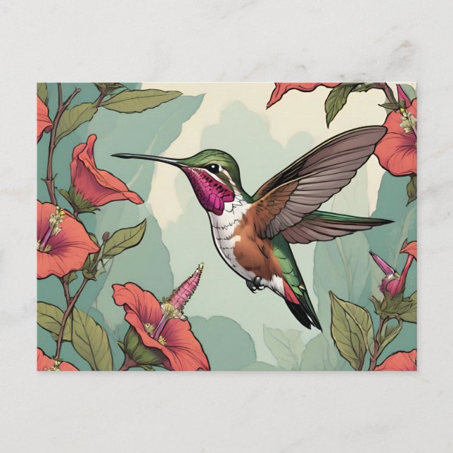 Calliope Hummingbird auf dem Flug Postkarte (Vorderseite)