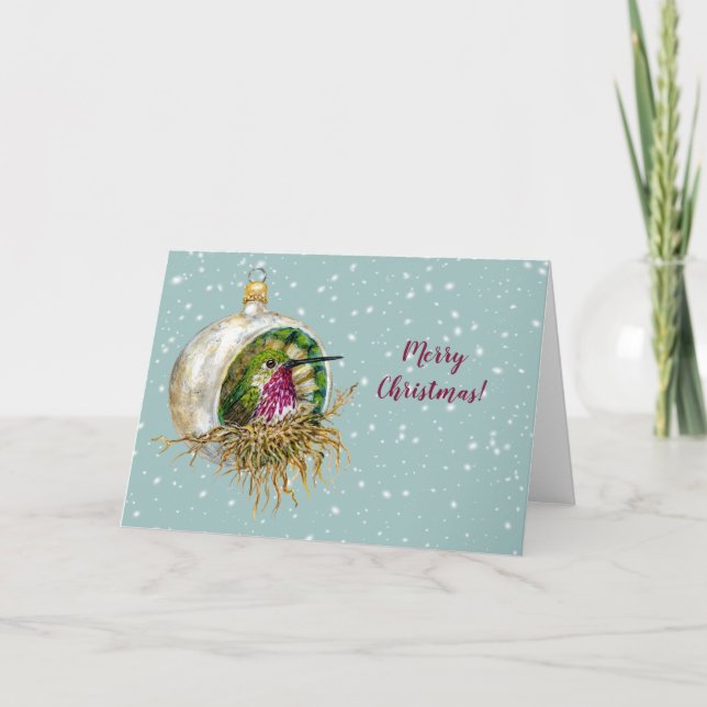 Calliope-Kolibri in Vintagen Ornamenten nisten Karte (Vorderseite)