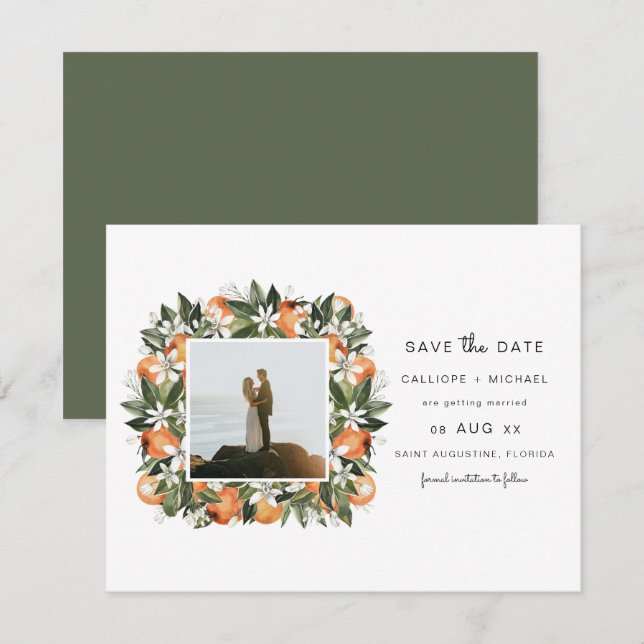 CALLIOPE Wasserfarben Orangen Foto Save the Date Einladung (Vorne/Hinten)