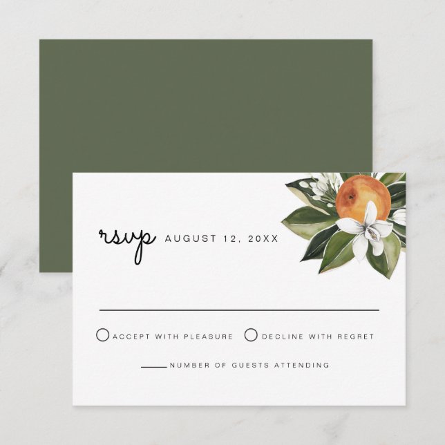 Calliope - Watercolor Orange Blossom RSVP Card Einladung (Vorne/Hinten)