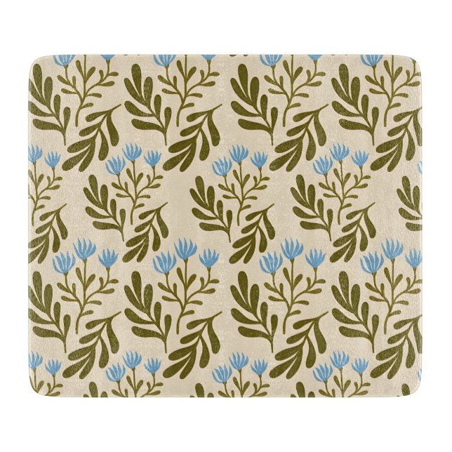  Calm and Natural: Blue Flower Seamless Pattern Schneidebrett (Vorderseite)