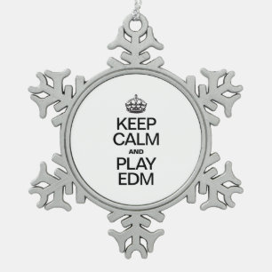 CALM behalten UND EDM SPIELEN Schneeflocken Zinn-Ornament