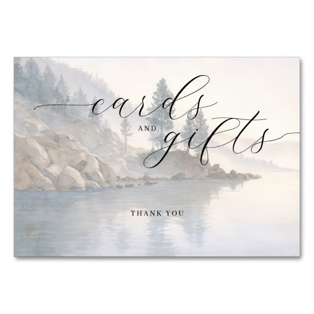 Calm Blue Watercolor Lakeside Scene Tischnummer (Vorderseite)