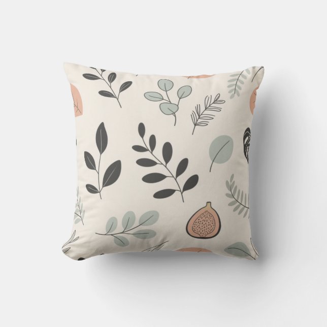 Calm Botanica - Line Art Leaf Throw Kissen (Vorderseite)