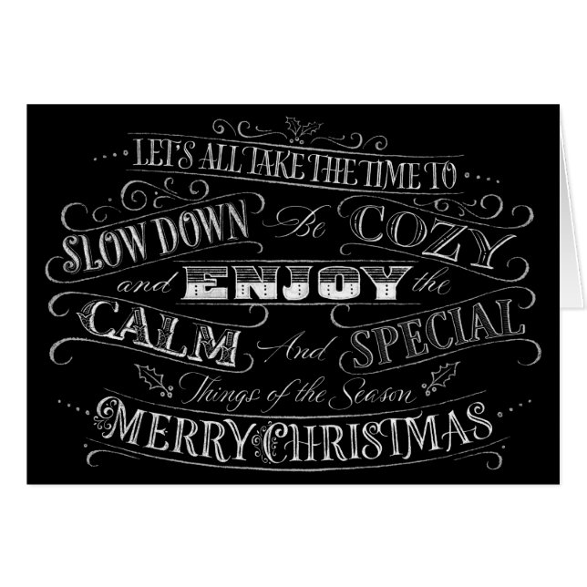 Calm + Cosy Merry Christmas Chalkboard Calligraphi (Vorderseite (Horizontal))