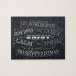 Calm   Cosy Merry Christmas Chalkboard Calligraphi Puzzle<br><div class="desc">Dies war ein ungewöhnlich stressreiches Jahr für uns alle und Weihnachten spricht immer von uns: Zuhause, Familie, Ruhe, Liebe, trendige Küche, Filme, Musik und Traditionen. Lassen Sie uns sicherstellen, dass wir diese besonderen Geschenke wirklich erkennen und nah halten. Es gibt auch einen schwarzen Hintergrund (keine Tafel) und eine rote Hintergrundversion...</div>