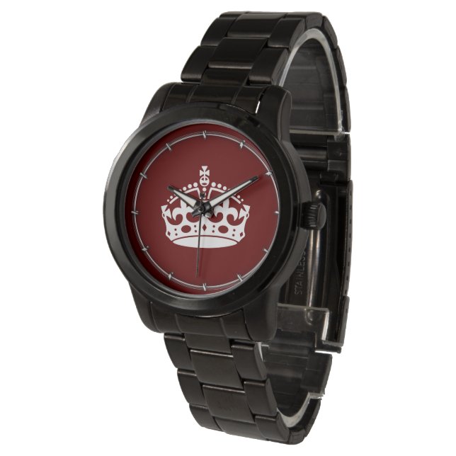 Calm Crown Burgundy Red Accent behalten Armbanduhr (Schrägansicht)
