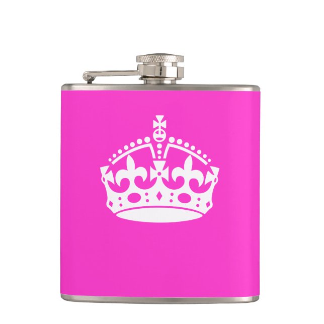 CALM CROWN Royal Icon auf Pink behalten Anpassen Flachmann (Vorderseite)