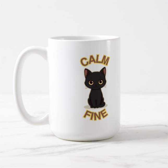 **Calm Fine Cat – Black & Gold Minimal Cat Art** Kaffeetasse (Links)