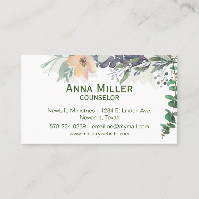 Calm Floral Counseling Ministry Business Card Visitenkarte (Vorderseite)