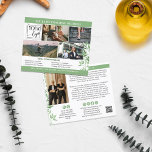 Calm Greenery Foto Collage Logo QR Promo Flyer<br><div class="desc">Grüner Marketing-Flyer mit Ihrem Logo, vier Fotos und Ihrem eigenen Text auf der einen Seite, und ein anderes Foto, QR-Code und mehr benutzerdefinierte Text auf der anderen Seite mit Grün als Akzent Farbe mit Grünpflanzen in sanften Tönen von Grün. Marketing Flyer für einen Life Coach, Wellness Business, Therapeut, Berater und...</div>