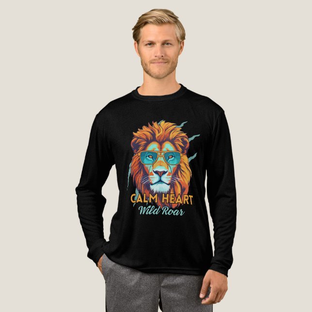 Calm Heart, Wild Roar – Lion Energy Motivational T Tri-Blend Shirt (Volle Vorderseite)