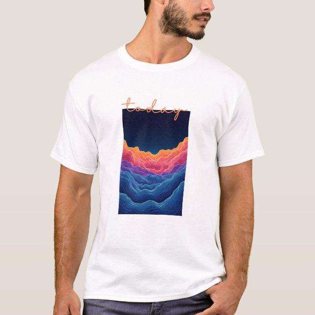 Calm Horizon Valley Line Art T-Shirt (Vorderseite)