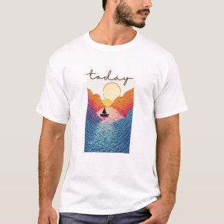Calm Horizon Valley Line Art T-Shirt