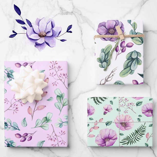 Calm Lavender & Green Floral 3 Koordinaten Geschenkpapier Set (Von Creator hochgeladen)