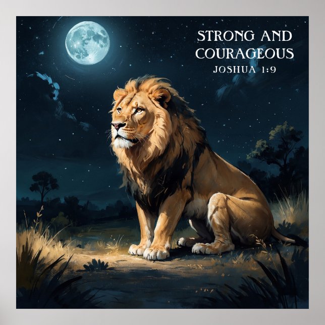 Calm Lion in Wild bei den Nachtstars und dem Mondg Poster (Vorne)